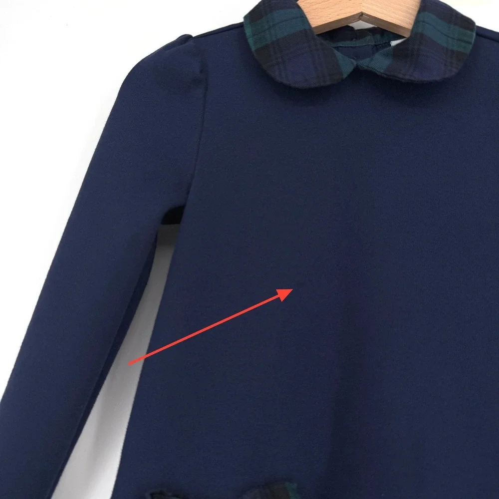 Janie and‎ Jack Navy Blue Tartan Bow Ponte Dress Long Sleeve Size 3